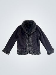Black Faux Fur Trimmed Jacket with Studs
