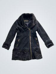 Guess Black Faux Fur Trimmed Coat