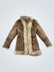 Brown Suede and Fur Trimmed Coat
