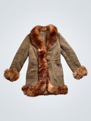 Brown Suede and Fur Trimmed Coat
