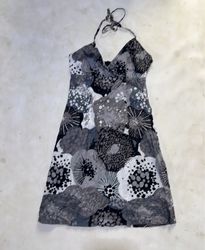 Black and white floral print halter dress