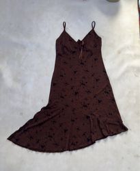 Brown floral print slip dress