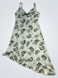 Light Green Floral Print Slip Dress with Lace Trim