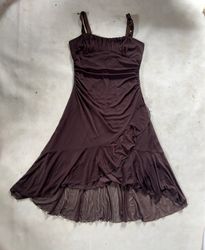 Majora Brown Ruffled Midi Dress