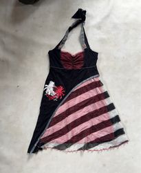 Black Halter Dress with Pink and White Stripes