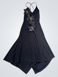 Black Dress with Floral Appliques