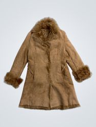 Brown Suede Coat with Fur Trim