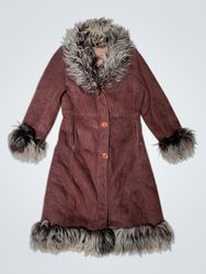 Brown Faux Fur Trimmed Coat