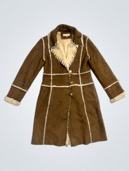 Brown Faux Suede Shearling Lined Coat