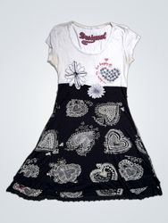 Desigual Women's White and Black Heart Print Dress