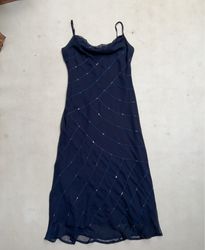 Navy Blue Sheer Dress with Sequins