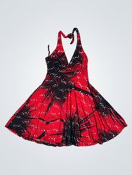Red Halter Dress with Black Print and Sequins