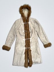 Mid Century Faux Fur Lined Hooded Duffle Coat