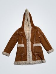 Brown Faux Shearling Lined Hooded Jacket