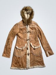 10 FEET Women's Brown Faux Suede Fur Lined Hooded ..