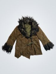 Brown jacket with fur collar and cuffs