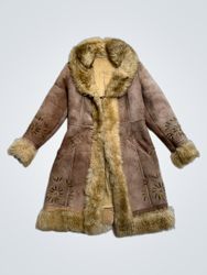Brown Suede Shearling Coat with Fur Trim