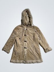 Tan Faux Fur Lined Hooded Coat