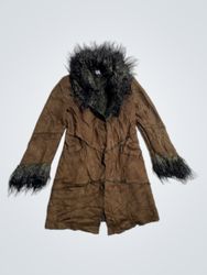 Brown Faux Fur Trimmed Coat