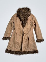 Brown Faux Fur Trimmed Coat