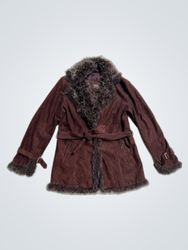 SOFTY COLLECTION Brown Faux Fur Trimmed Jacket wit..