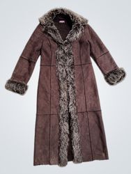 NO EXCUSE Brown Faux Fur Trimmed Long Coat