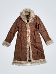 Brown Faux Fur Trimmed Coat