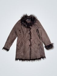 CAROLL Faux Suede Fur Trimmed Coat