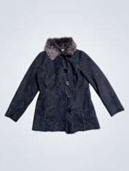 N.L.X Woman Black Faux Fur Trimmed Coat with Butto..