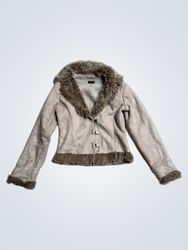 NO EXCUSE Women's Faux Suede and Fur Trim Jacket