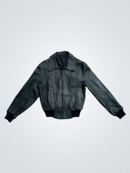 Dark Green Leather Bomber Jacket