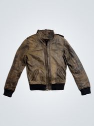 Brown Leather Bomber Jacket