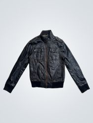 River Island Men's Black Leather Bomber Jacket