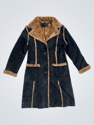 Black Suede Coat with Fur Trim