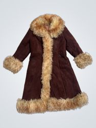Brown Suede Sheepskin Coat with Fur Trim