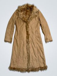 HELYNA Women's Faux Fur Trimmed Suede Coat