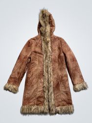 ouhua Collection Brown Faux Fur Lined Hooded Coat