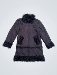 Pit Stop Basic Wear Black Faux Fur Trimmed Coat