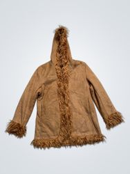 Brown Faux Fur Trimmed Hooded Jacket