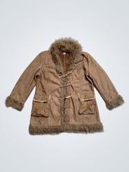 F&F Faux Fur Trimmed Suede Coat