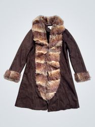 Brown Faux Fur Trimmed Coat