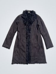 Jacqueline Riu Black Faux Suede Fur Trimmed Coat S..