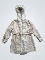 Cream Faux Fur Lined Hooded Coat with Belt