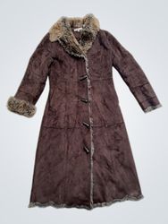 Jacqueline Riu Brown Faux Suede Faux Fur Trimmed L..