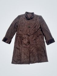 Brown Faux Fur Lined Coat with Decorative Stitchin..