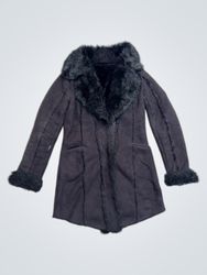 Yessica apure Women's Black Faux Fur Trimmed Coat