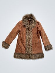 Morner Brown Suede Faux Fur Trimmed Coat