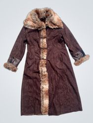 Brown faux fur trim coat