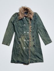 new caro denim fur collar coat