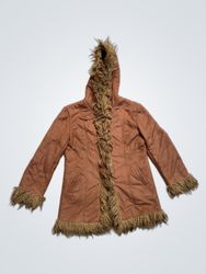 Braune Jacke mit Kapuze und Faux-Fur-Besatz